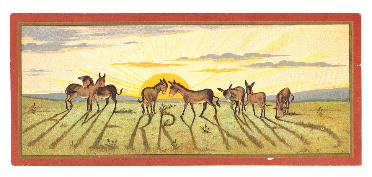 Victorian Christmas Card with Donkeys and 