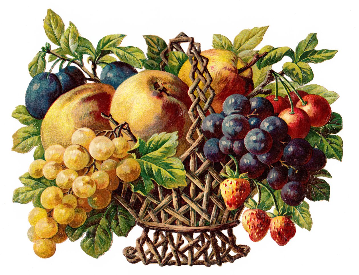 A Victorian Paper Scrap Relief of a Basket of Fruit, c.1880 by English School