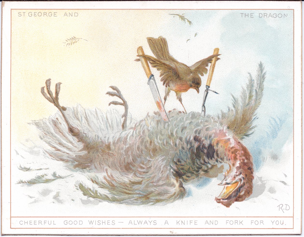 A Victorian Calendar of the Seasons Depicting an Elderly Couple in Medieval Costume Walking in the Snow and a Young Couple Enjoying a Spring Day, c.1879 by English School