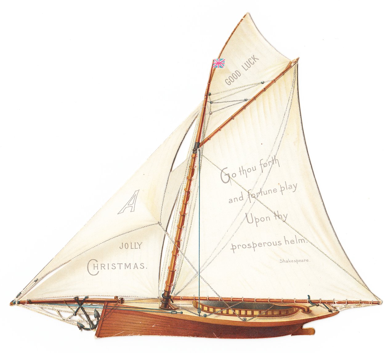 Victorian Die-Cut Three Dimensional Christmas Card of a Sailing Boat, c.1880 by English School