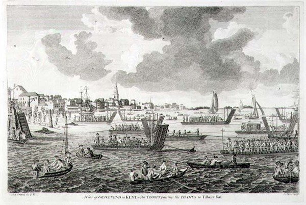 A View of Gravesend in Kent, with Troops Passing the Thames to Tilbury Fort by English School