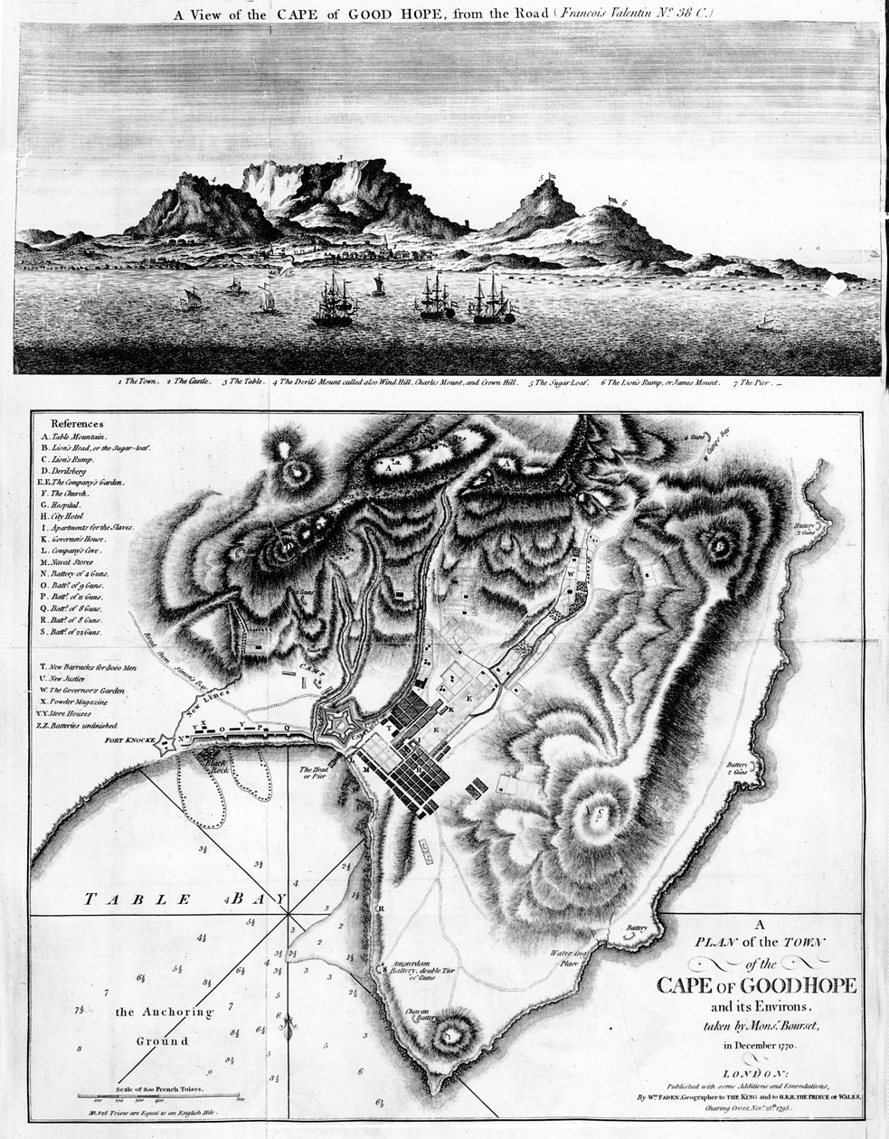 A View of the Cape of Good Hope and A Plan of the Town of the Cape of Good Hope and its Environs by English School