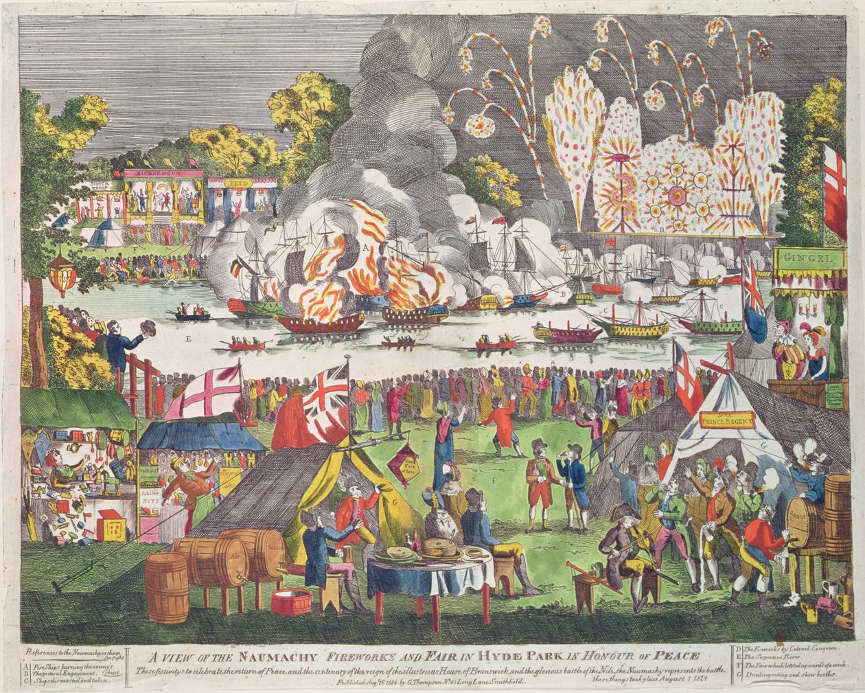 A View of the Naumachy, Fireworks and Fair in Hyde Park in Honour of Peace, published by G. Thompson, 1814 by English School
