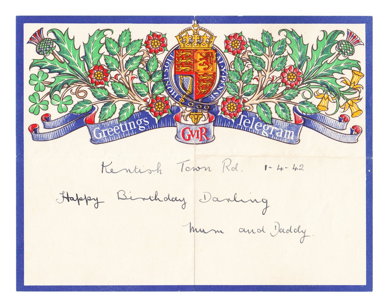 A birthday greetings telegram, c.1942 by English School