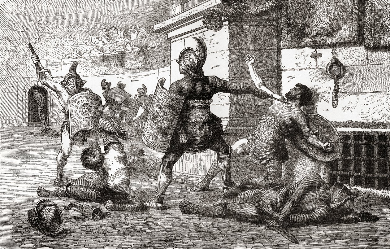 A Combat Between Gladiators in Ancient Rome, from Ward and Lock
