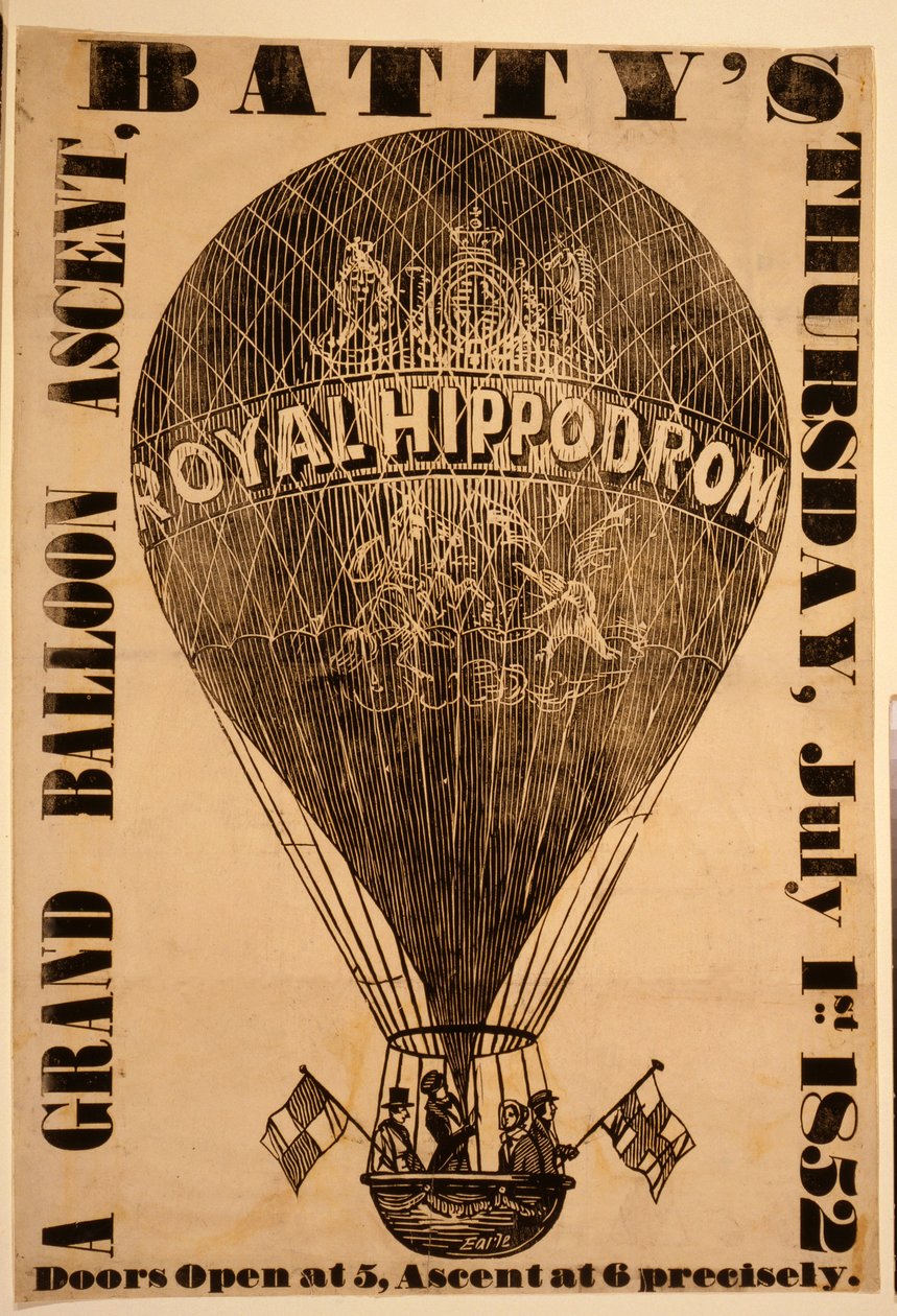 A Grand Balloon Ascent, Battys, Thursday, July 1st, 1852 by English School