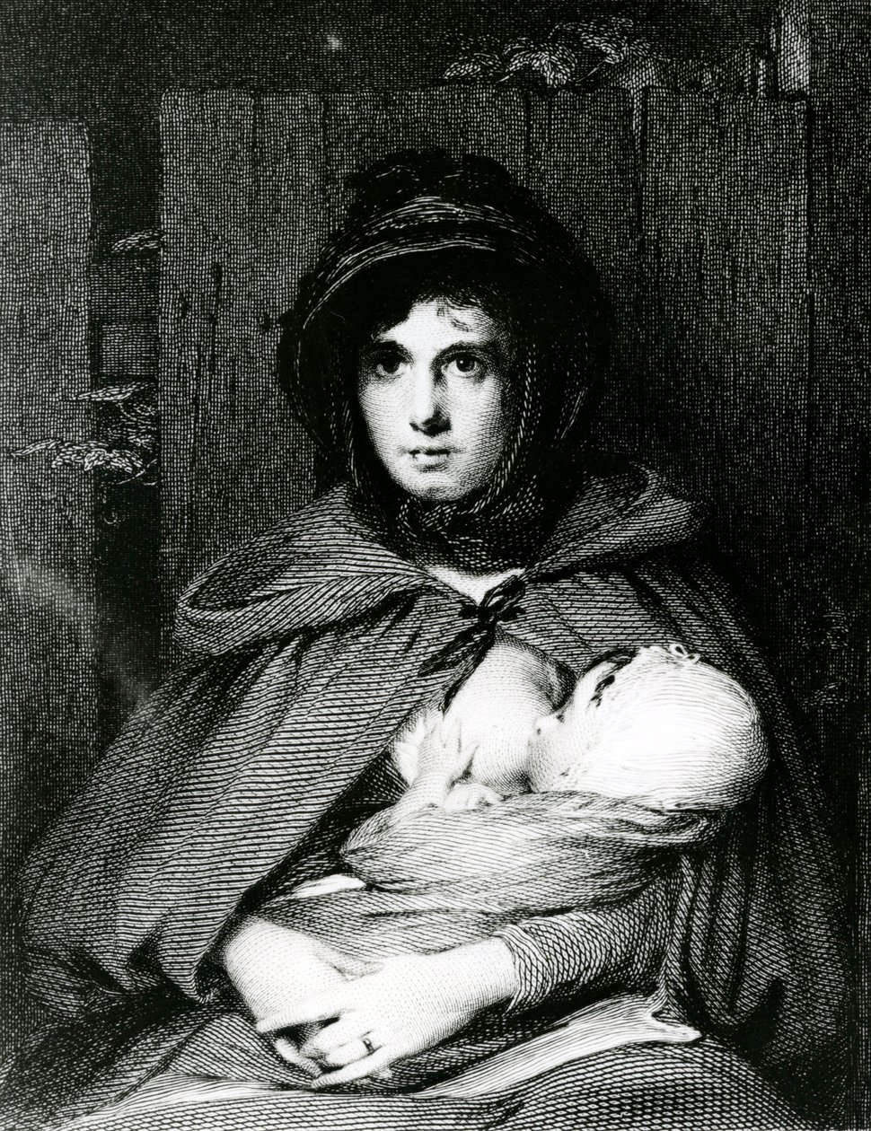 A mother breastfeeding her Baby (engraving) by English School