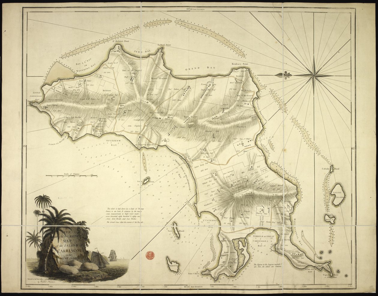 A new and accurate Map of the Island of Carriacou in the West Indies by English School
