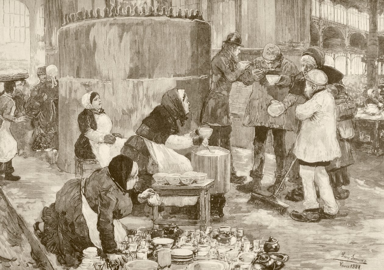 A soup kitchen in Paris in the 1800s by English School