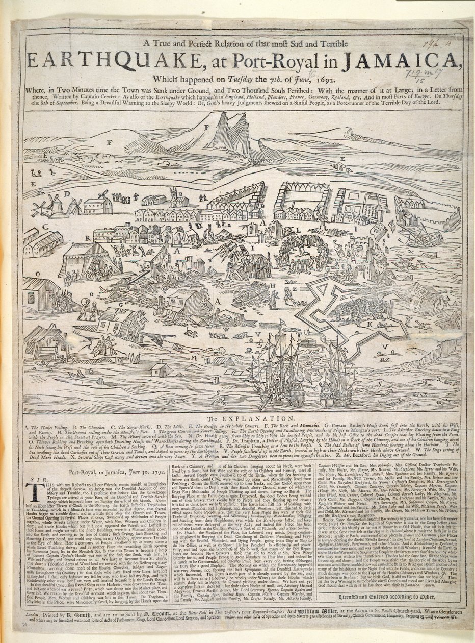 A true and perfect relation of that most sad and terrible earthquake, at Port-Royal in Jamaica by English School