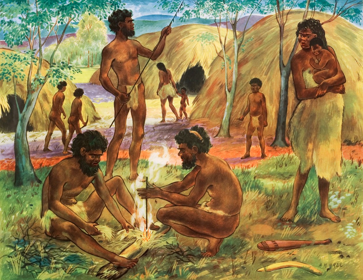 Aborigines Making Fire by English School