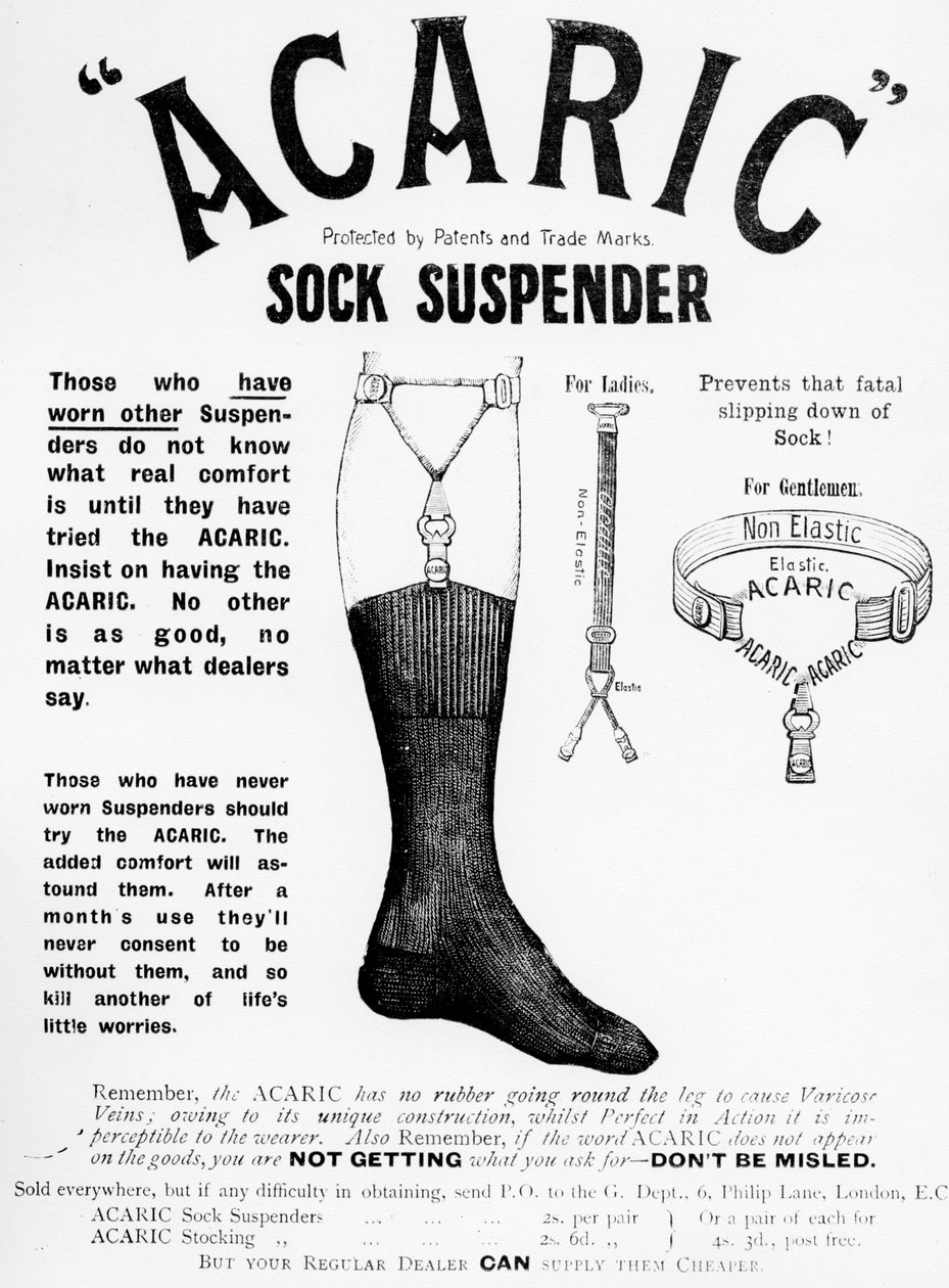 Acaric Sock Suspender Advertisement, 1898 by English School