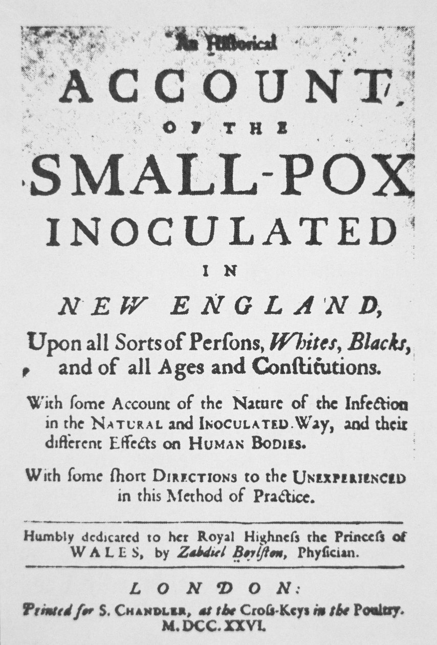 Account of the Small Pox inoculated in New England, pamphlet published ...