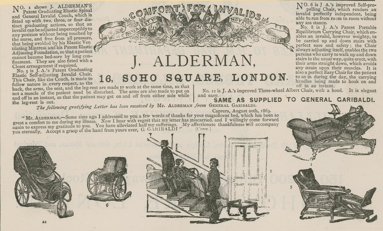 Advert for J Alderman, Manufacturer of Invalid Carriages by English School