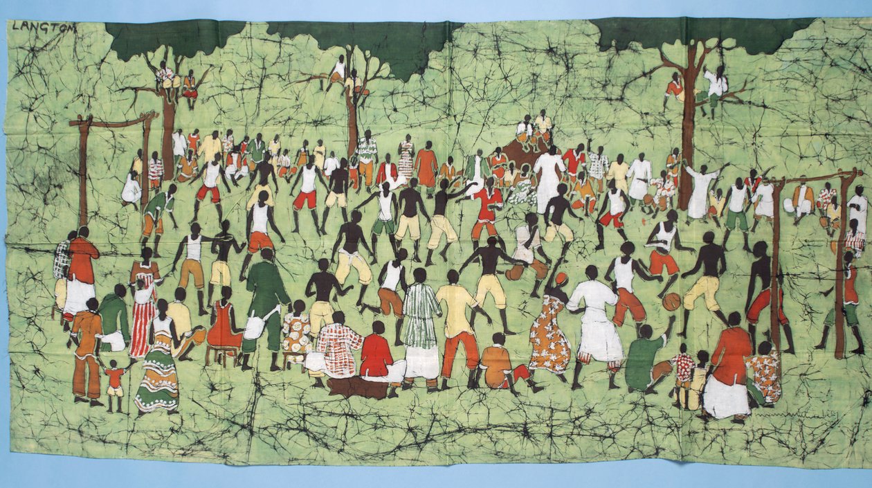 African batik, illustrating and football match with spectators watching by English School