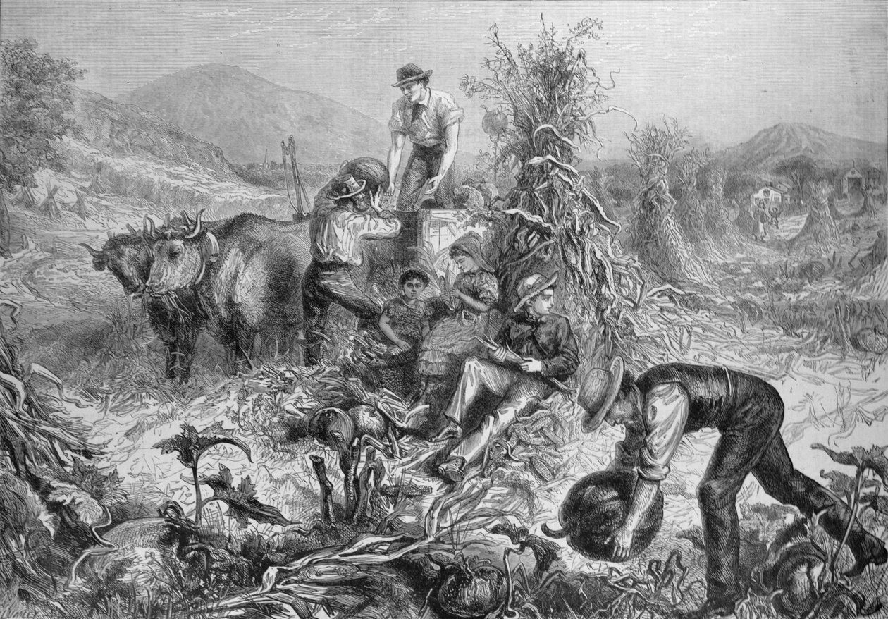 American Husbandry: Gathering Pumpkins and Husking Maize, from 