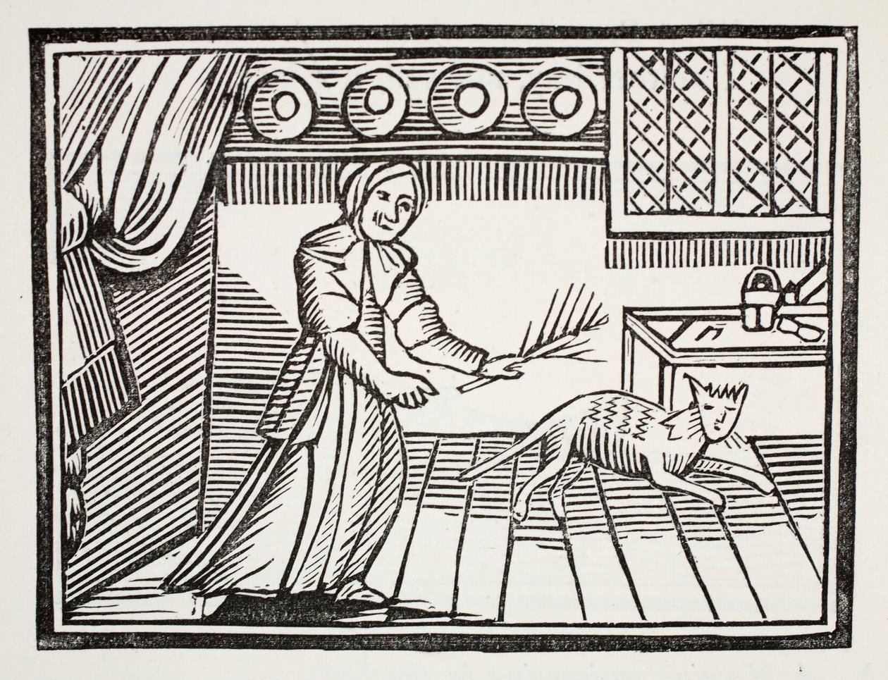 An Old Woman Whipping Her Cat for Catching Mice on a Sunday by English School