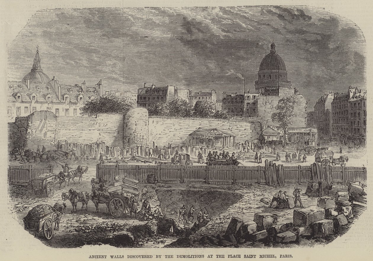Ancient Walls Discovered by the Demolitions at the Place Saint Michel, Paris by English School