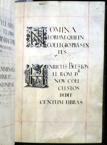 Page from a Benefaction Book of New College, Oxford by English School