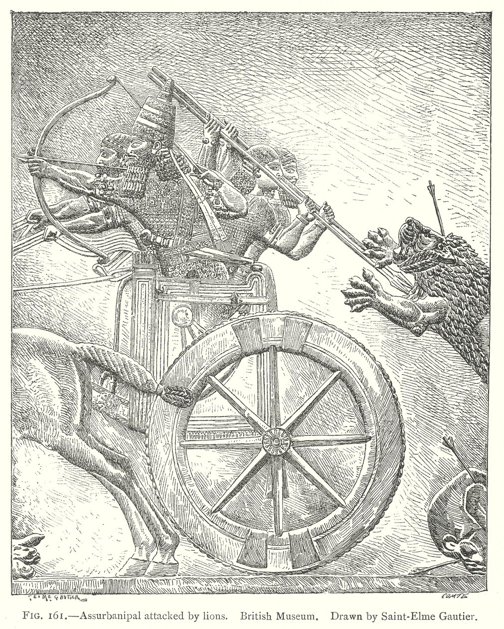 Assurbanipal Attacked by Lions. British Museum by English School