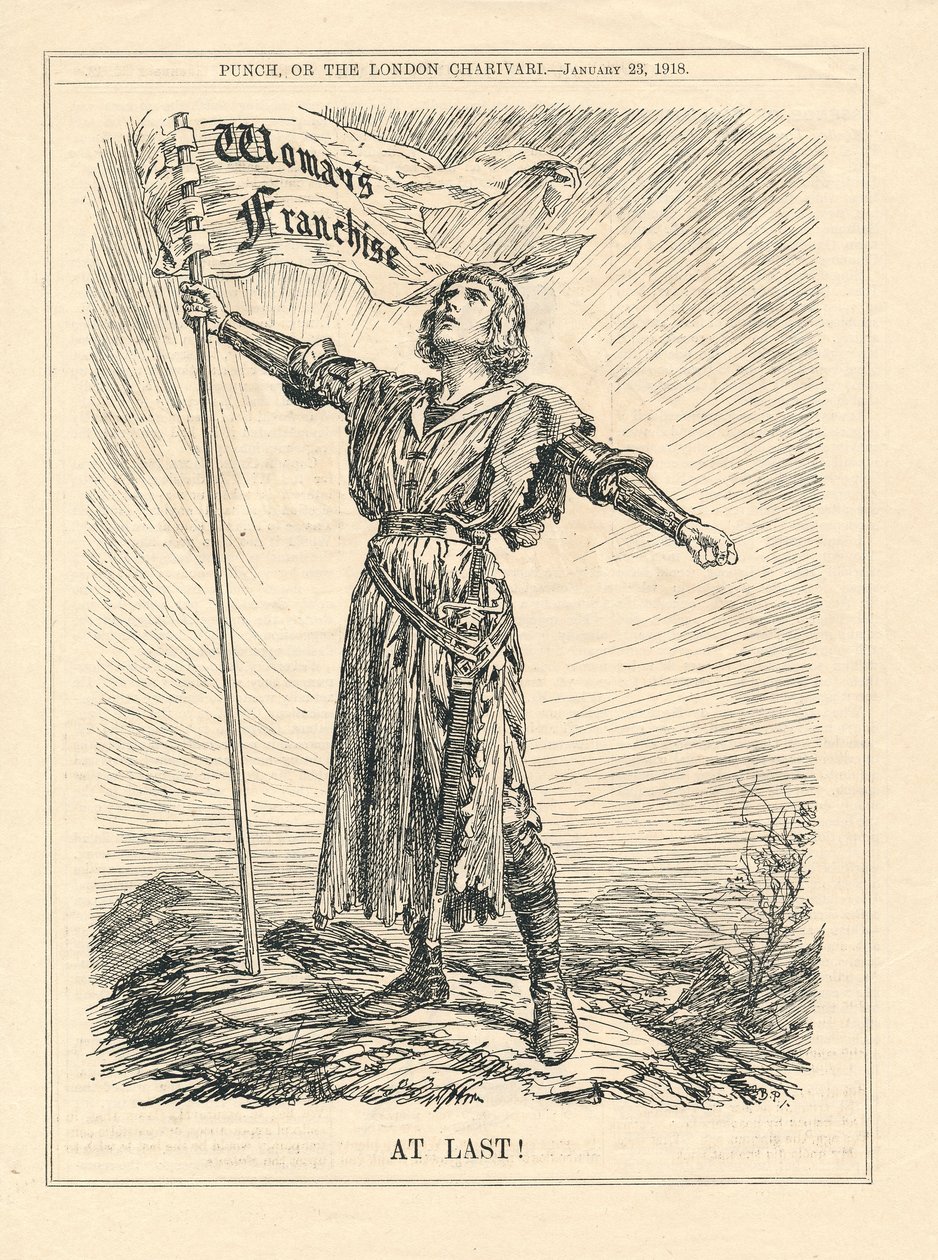 At Last, illustration of female warrior celebrating Woman