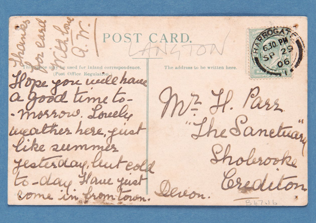 Back of Play postcard depicting a football match by English School