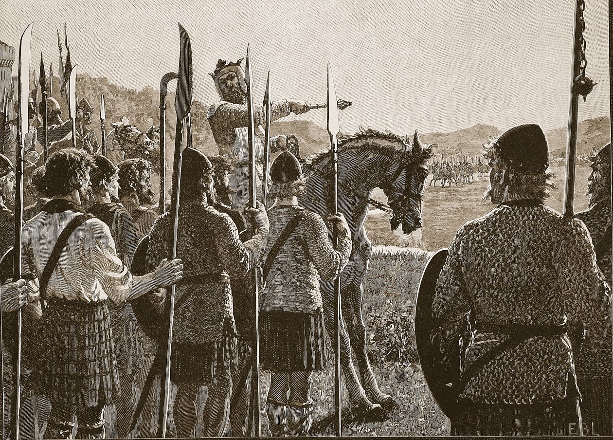 Bannockburn: Bruce reviewing his troops before battle (Illustration from Cassell