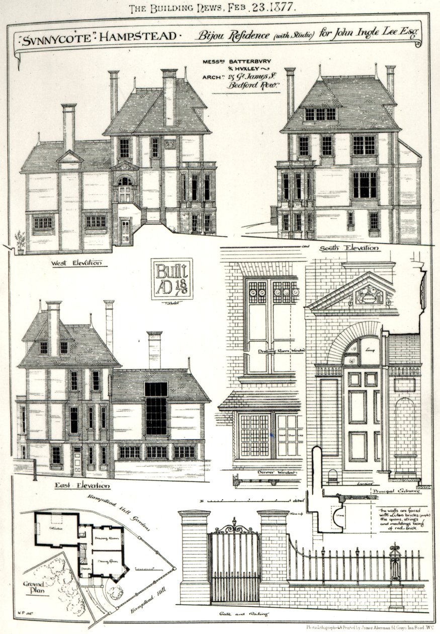 Bijou Residence Sunnycote, Hampstead, for John Ingle Lee Esq, from The Building News, 23rd February 1877 by English School