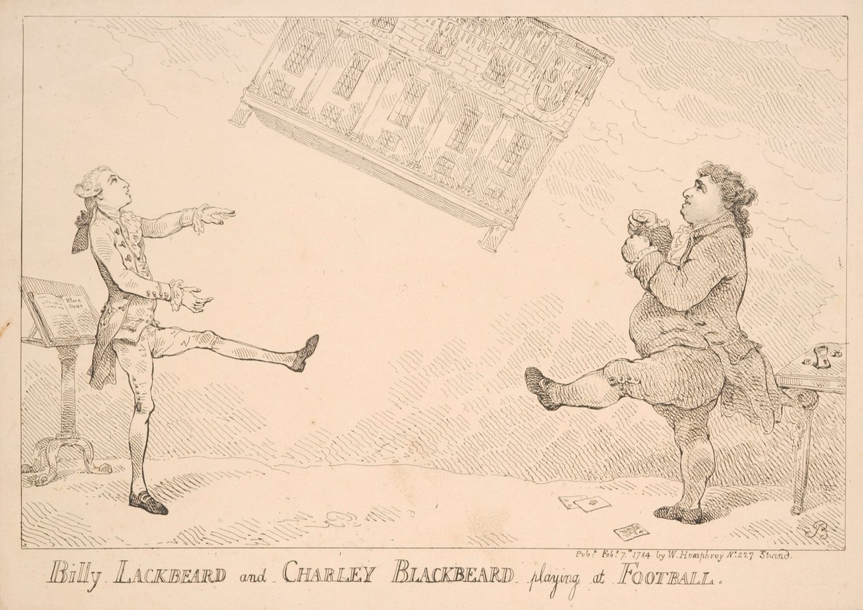 Billy Blackbeard and Charley Blackbeard playing at football, satirical cartoon referring to the East India Bill, published by W. Humphrey, 1744 by English School