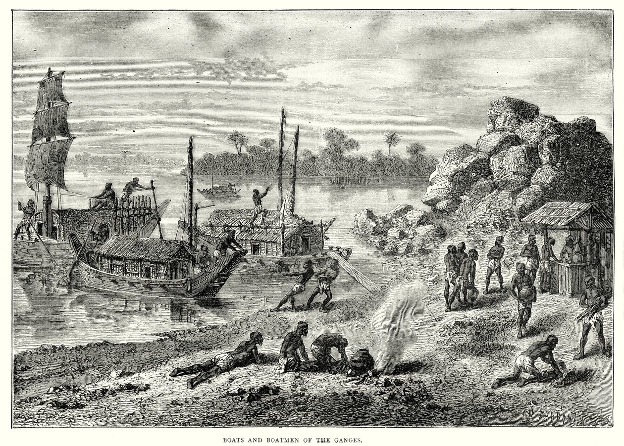 Boats and Boatmen of the Ganges by English School