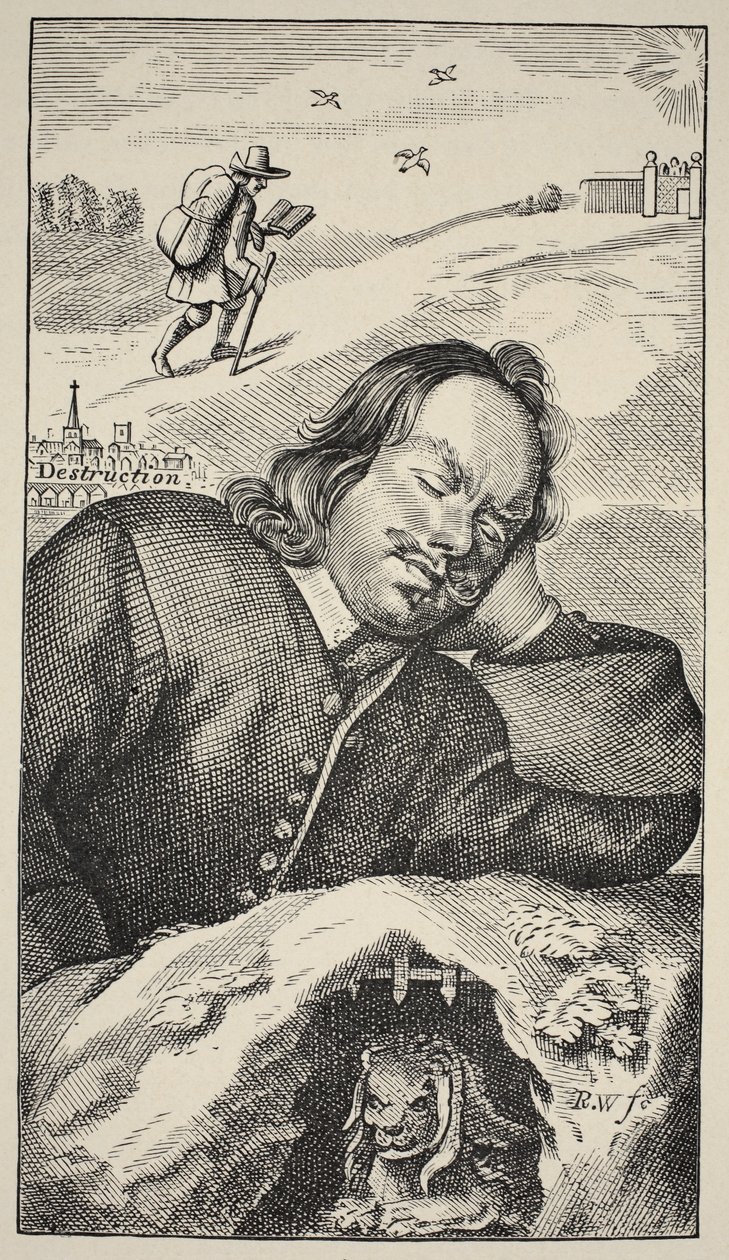 Bunyans Dream, frontispiece of The Pilgrims Progress by John Bunyan, 4th edition, pub. 1680 by English School