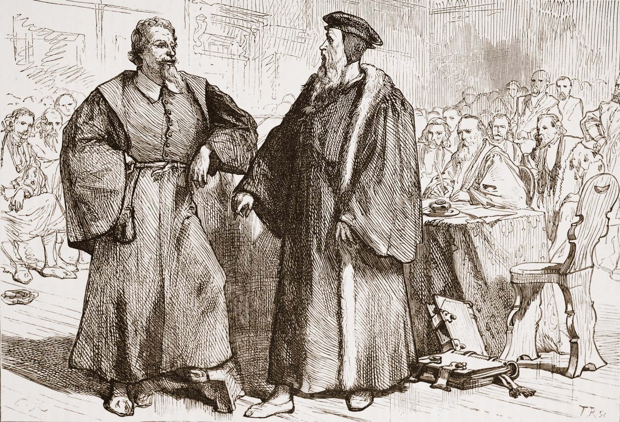 Calvin and Servetus before the Council of Geneva by English School