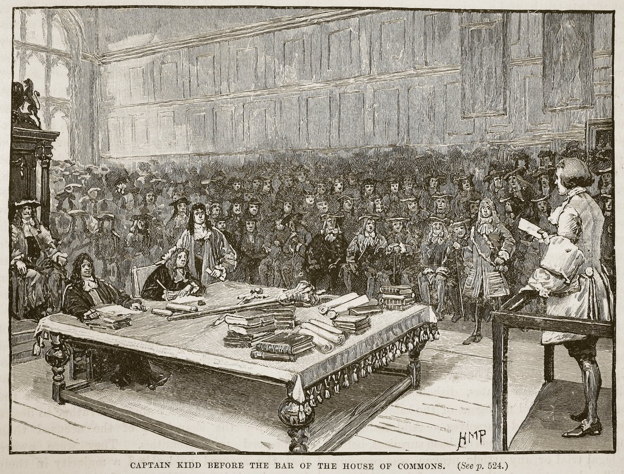 Captain Kidd before the bar of the House of Commons, illustration from Cassell