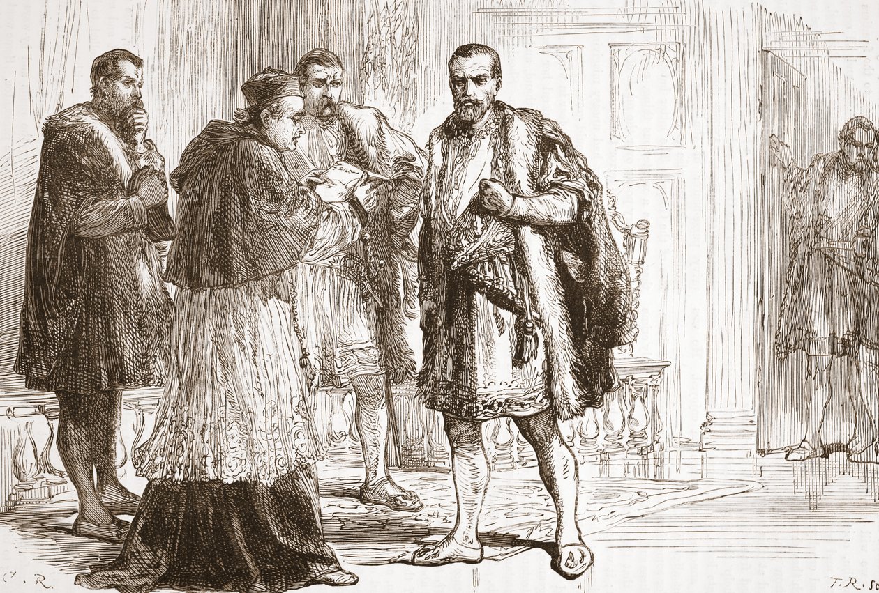 Cardinal de Tournon Reading the Protestant Placard to Francis I by English School