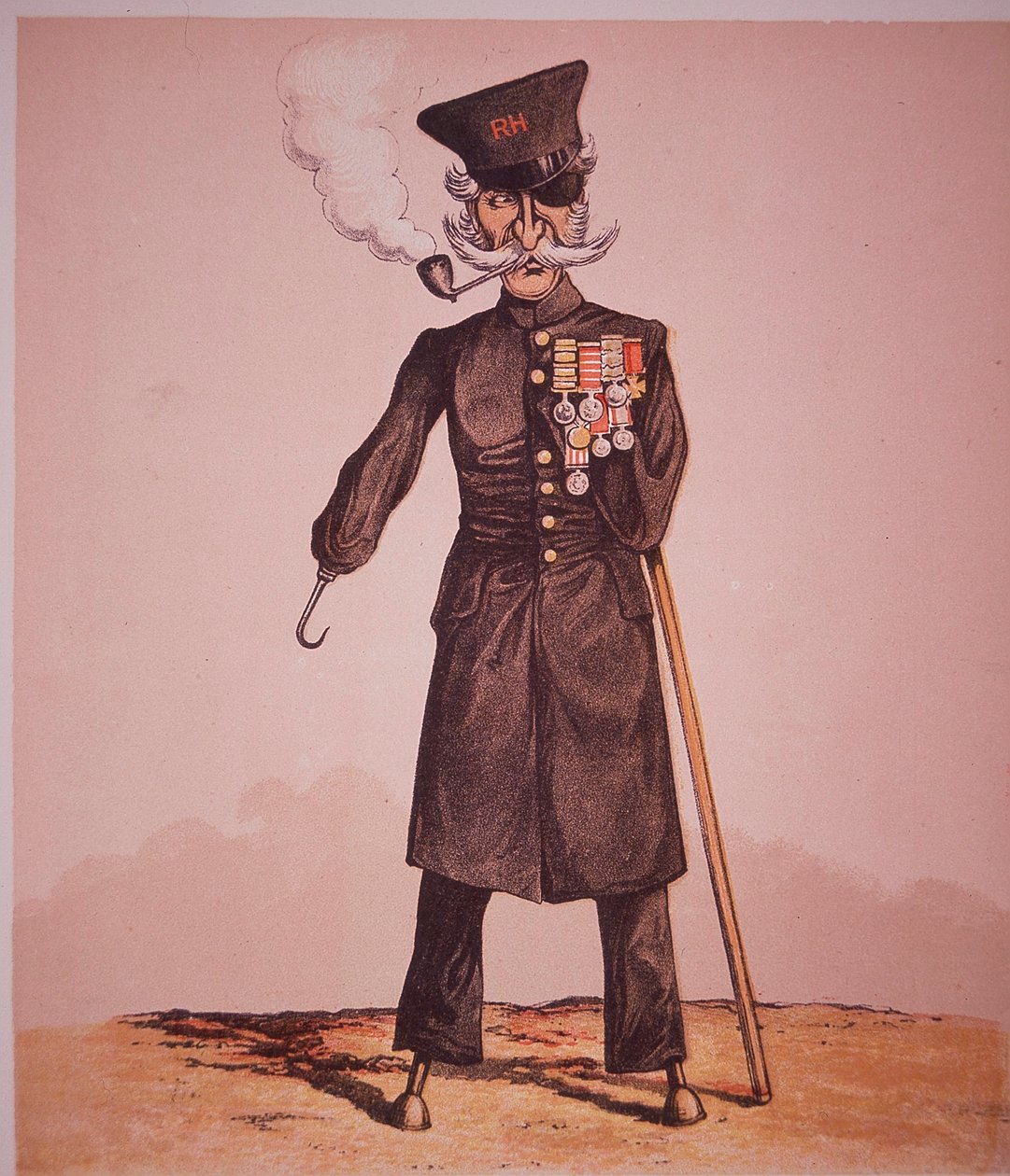 Caricature of Chelsea Pensioner of the Royal Hospital, from 