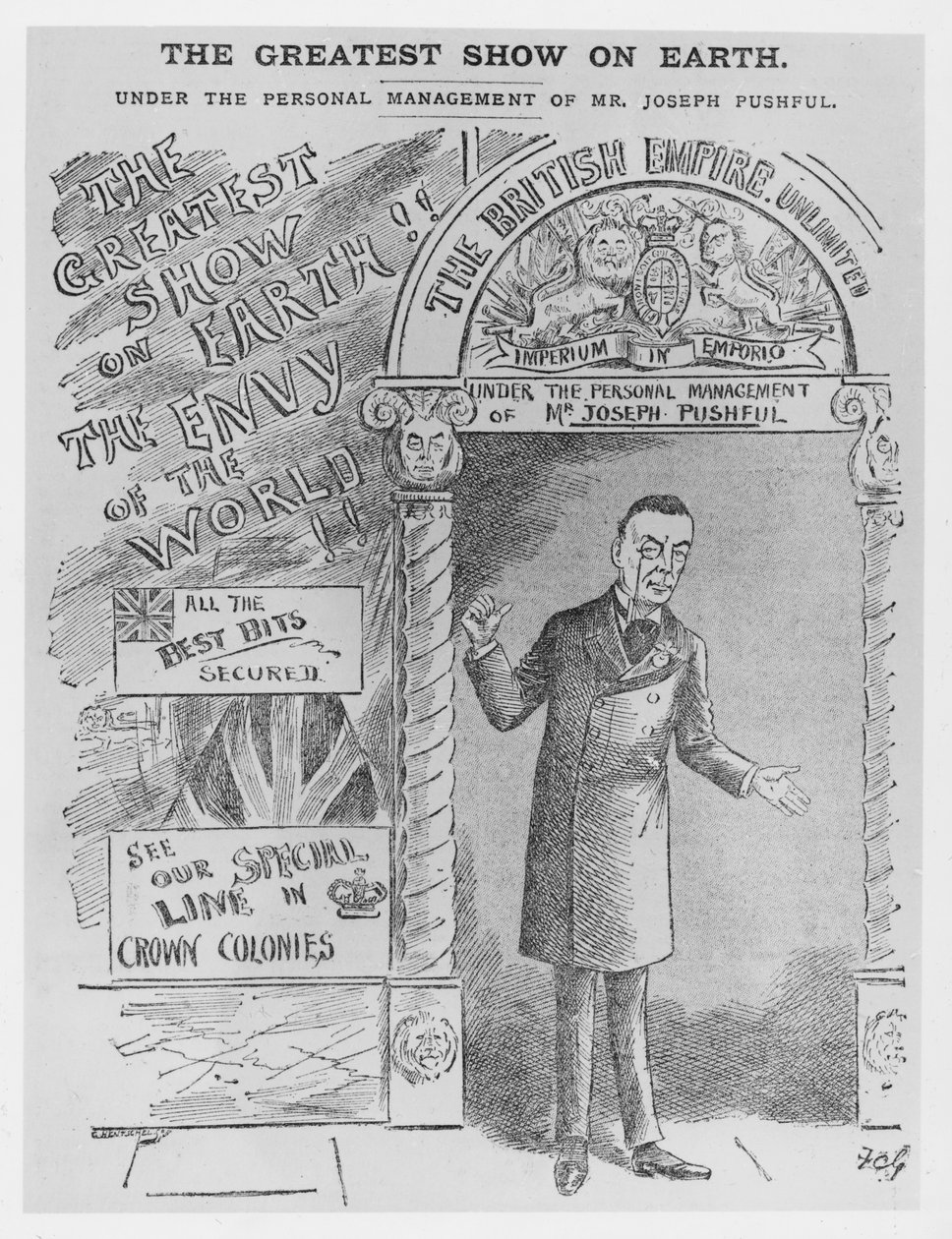Caricature of Joseph Chamberlain as Colonial Secretary by English School