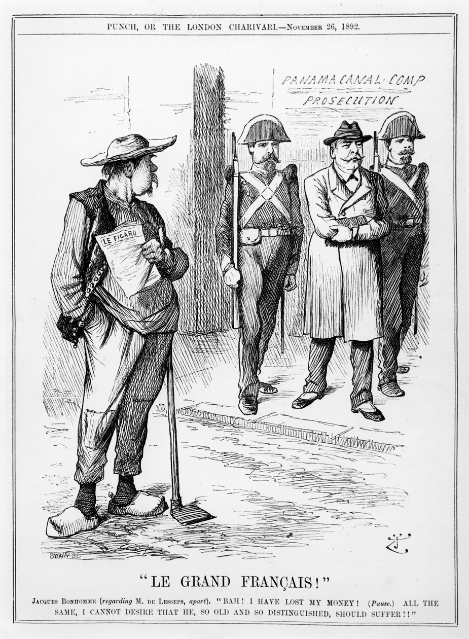 Caricature of Vicomte Ferdinand Marie de Lesseps from Punch magazine, London, 26th November 1892 by English School