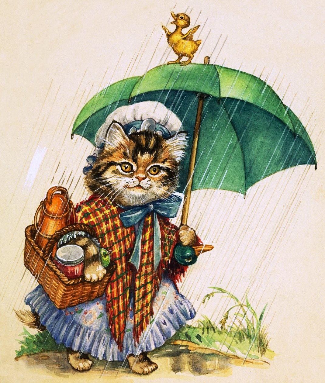 Cat with Umbrella by English School