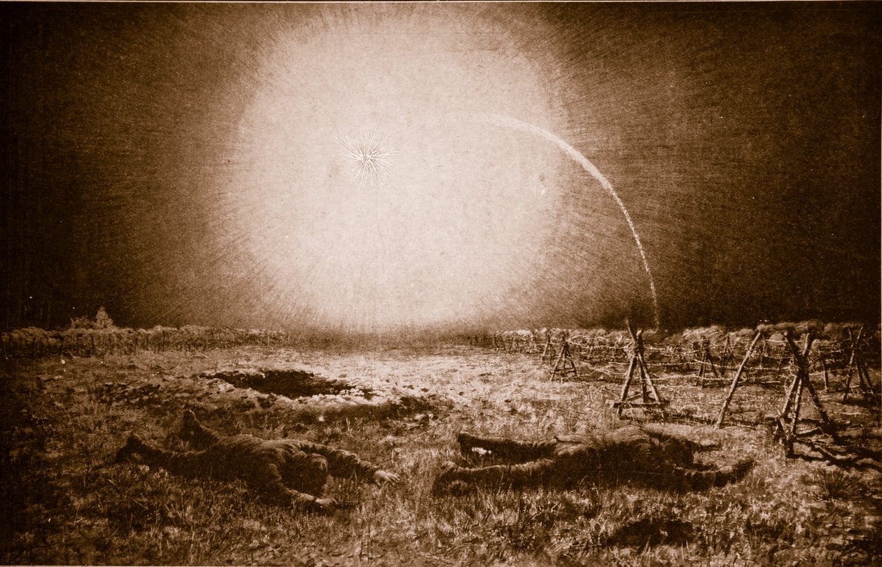 Caught in the Glare of a German Light-Producing Projectile: A British Patrol in Peril between the Trenches, 1914-19 by English School