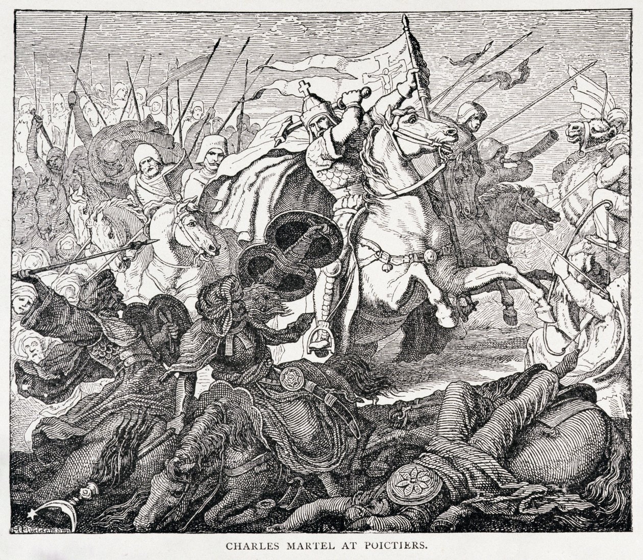 Charles Martel at Poictiers, from The History of France, by Emile de Bonnechose by English School