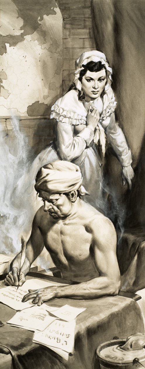 Charlotte Corday about to assassinate Jean Paul Marat by English School