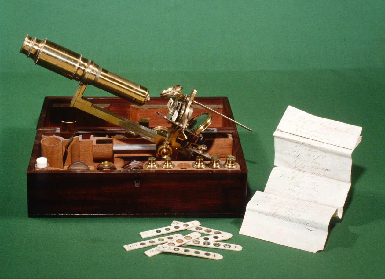 Chest Microscope, with selection of ivory sliders and list, c.1800