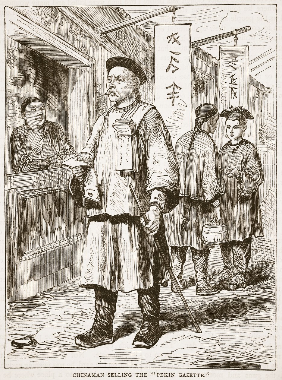 Chinaman Selling the Pekin Gazette, illustration from Cassell