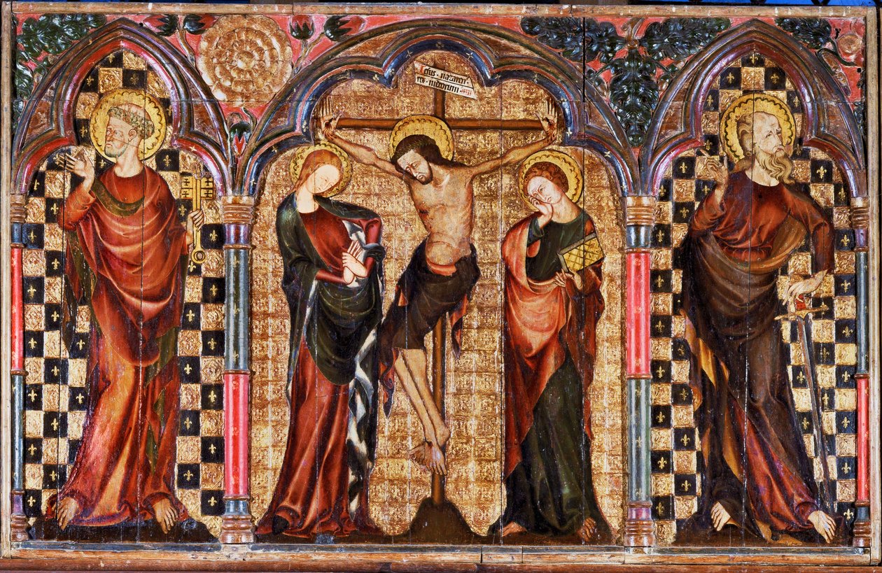 Christ Surrounded by Saint Mary and Saint John Baptist, from the Centrepiece of the Crucifixion Altar by English School