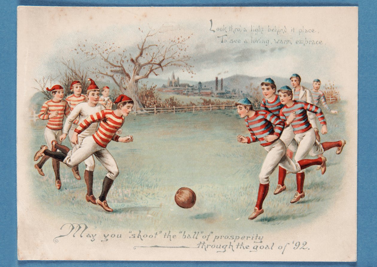 Christmas postcard of a football match, 1892 by English School