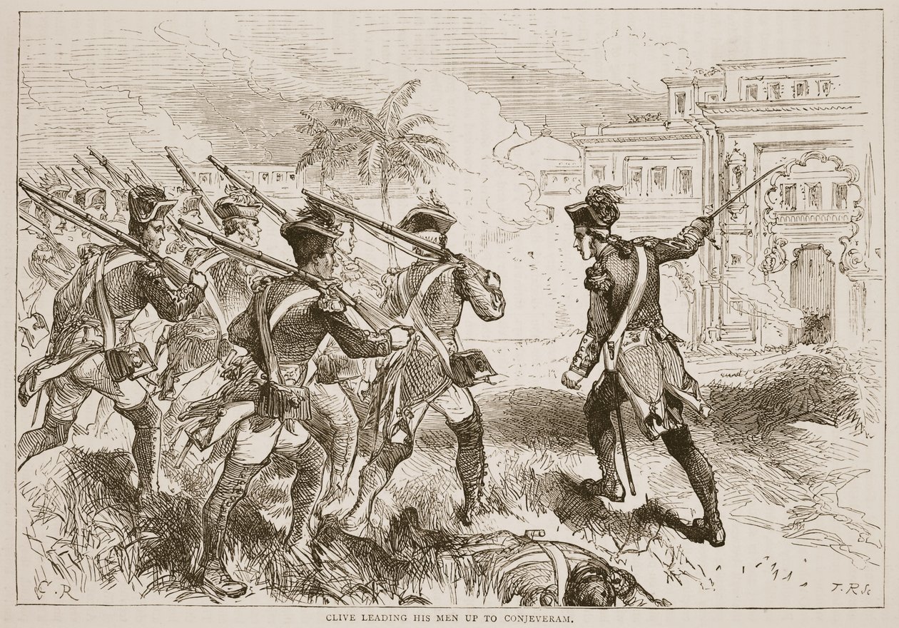 Clive Leading His Men Up to Conjeveram, Illustration from Cassell