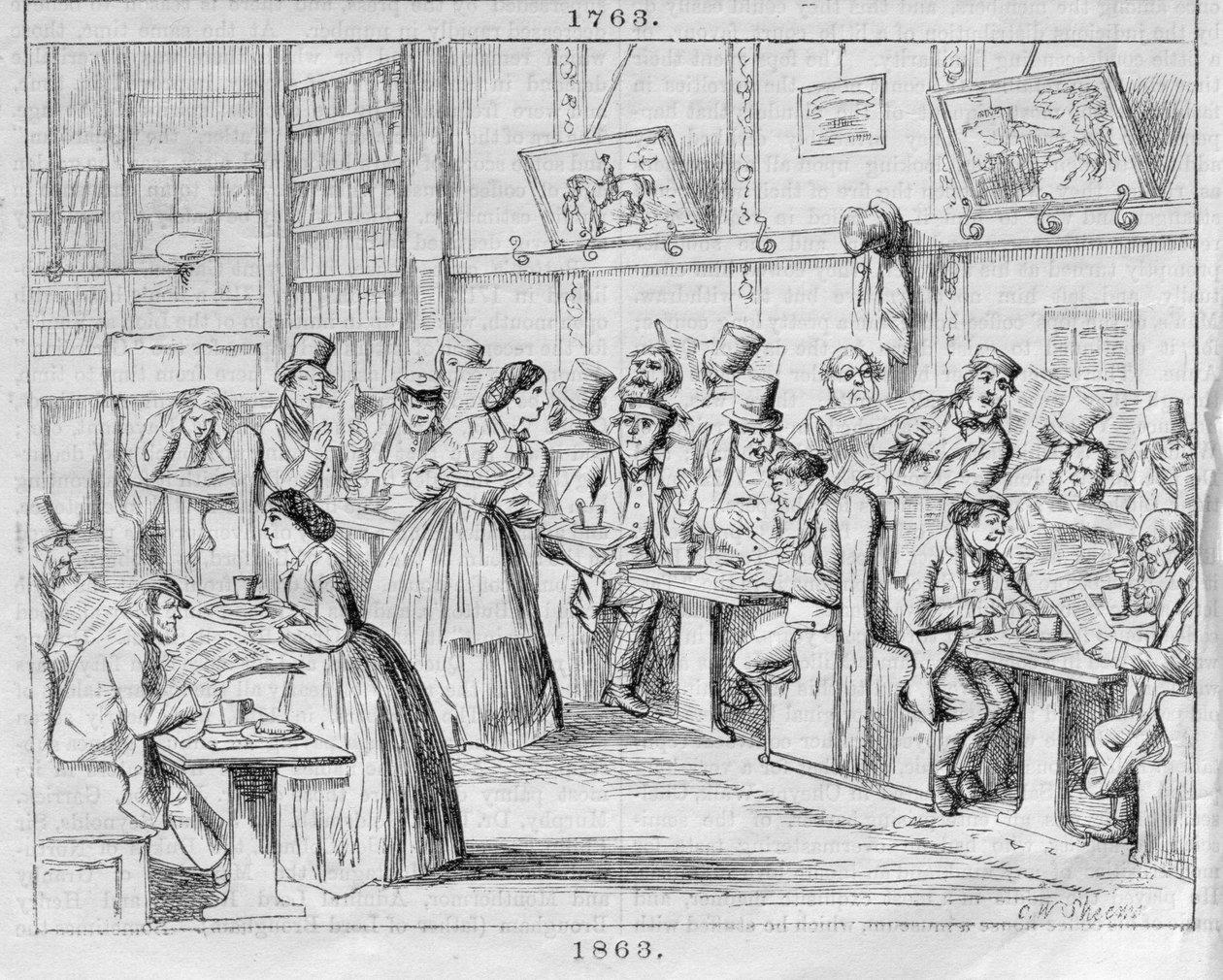 Coffee Room in 1863, from London Coffee-Houses Past and Present by English School
