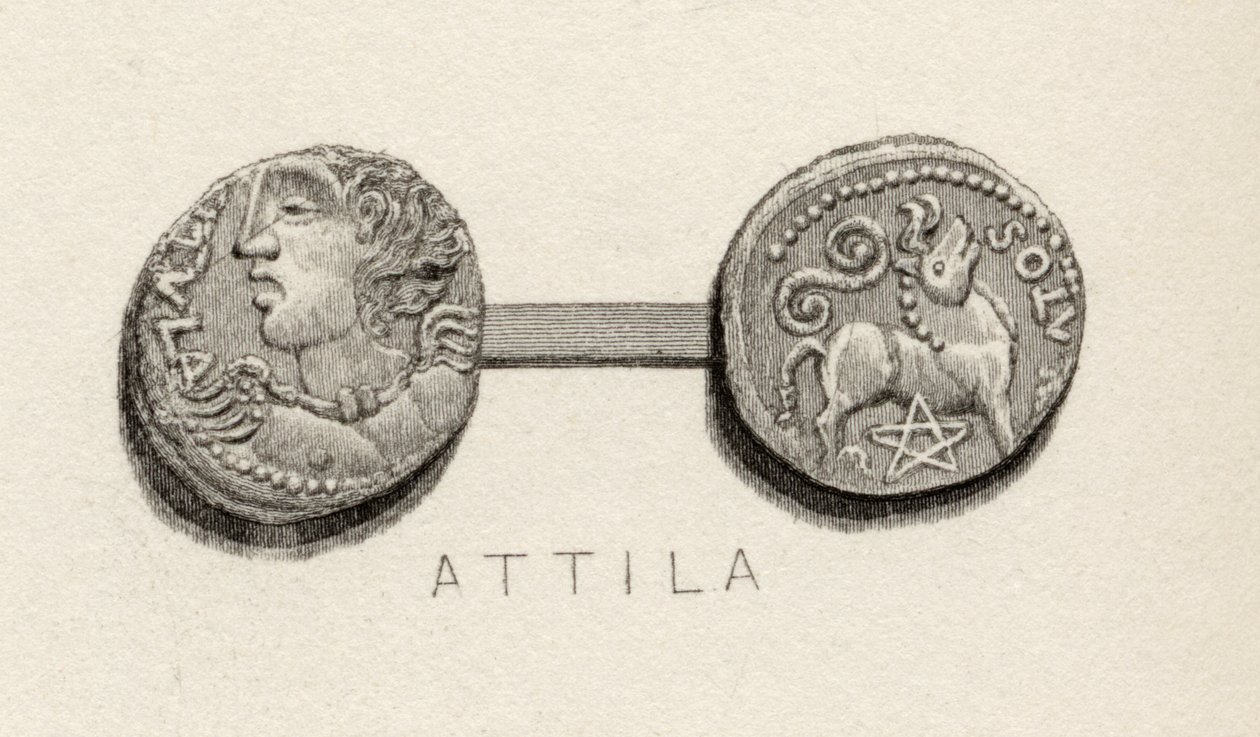 Coin from the era of Attila, King of the Huns by English School