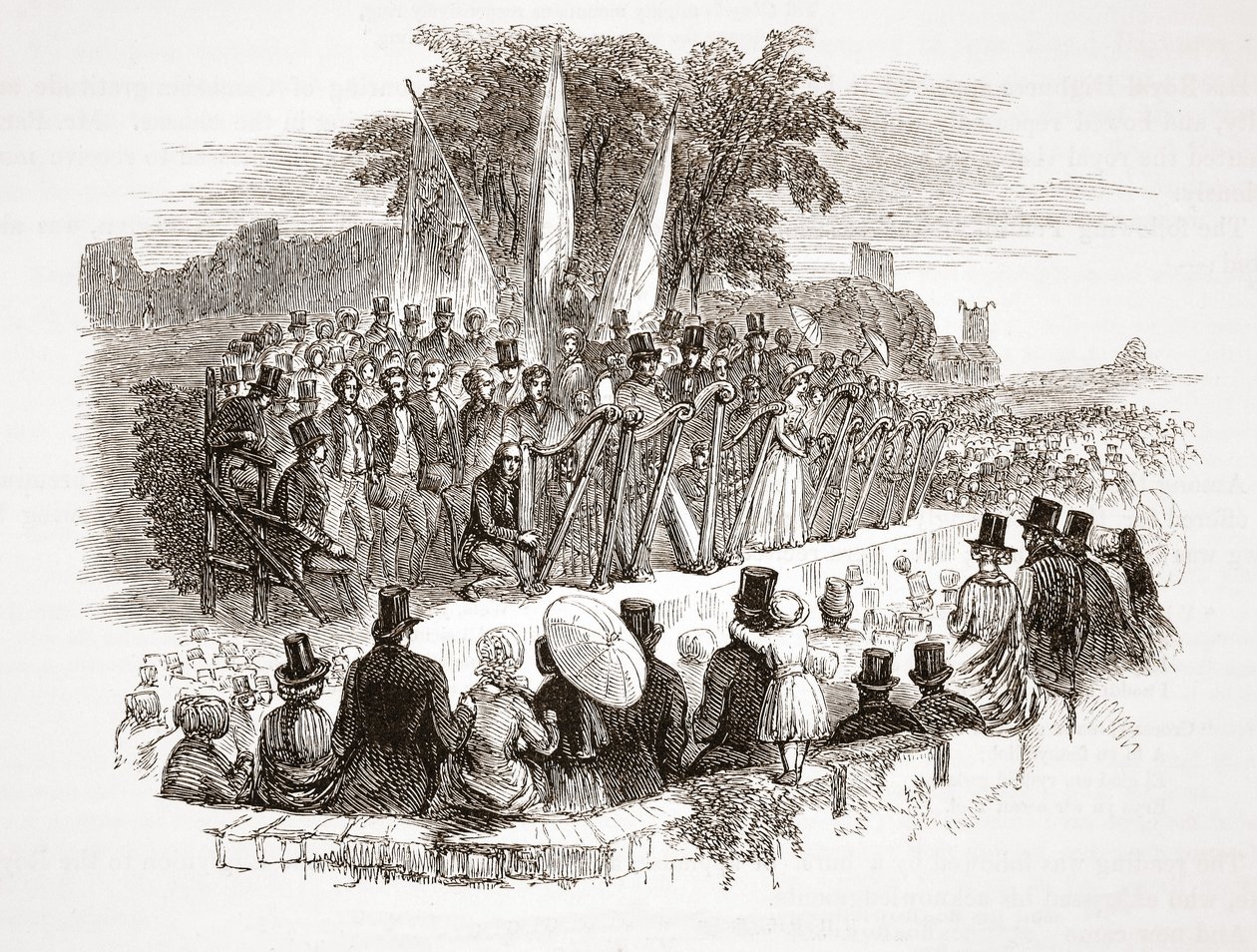 Contest for the Gold Harp at the Royal Denbigh Eisteddfod, before H.R.H. the Duke of Sussex in 1828 by English School