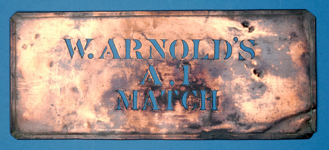 Copper Stencil of W. Arnolds A,1 Match by English School